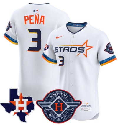 Jeremy Pena Jersey 3 Houston Astros 2025 City Connect Texas Patch Premier Elite Stitched White