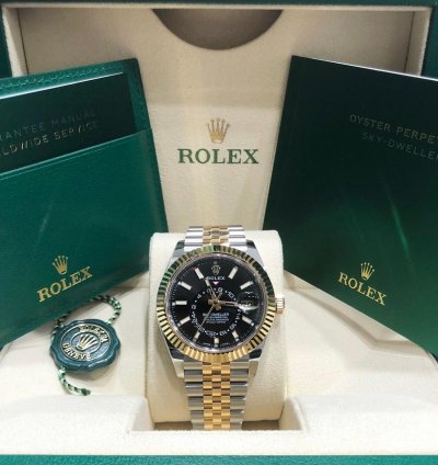 Rolex Sky-dweller Unworn Sky Dweller Two Tone Yellow 326933 Black Index Dial Jubilee Bracelet 42mm