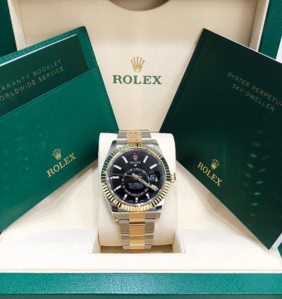 Rolex Sky-dweller Unworn Sky Dweller Two Tone Yellow 326933 Black Index Dial Oyster Bracelet