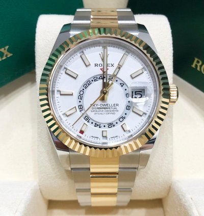 Rolex Sky-dweller Unworn Sky-dweller 326933 Oyster Bracelet 42mm White Dial Two Tone Yellow Gold