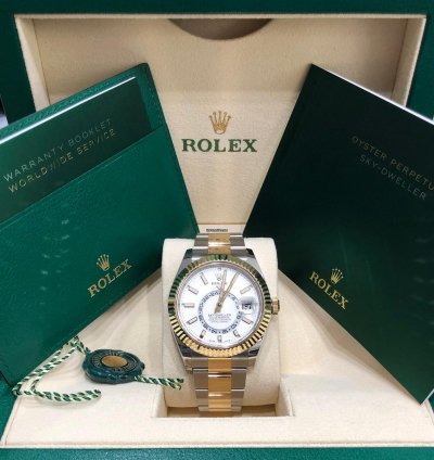 Rolex Sky-dweller Unworn Sky-dweller 326933 Oyster Bracelet 42mm White Dial Two Tone Yellow Gold