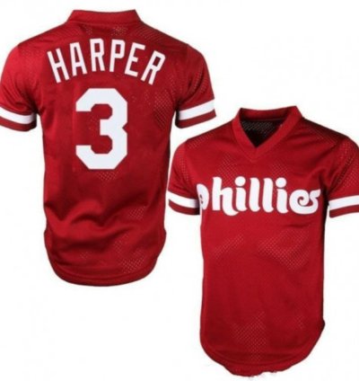 Philadelphia Phillies Bryce Harper Red Throwback Mesh Pullover Jersey