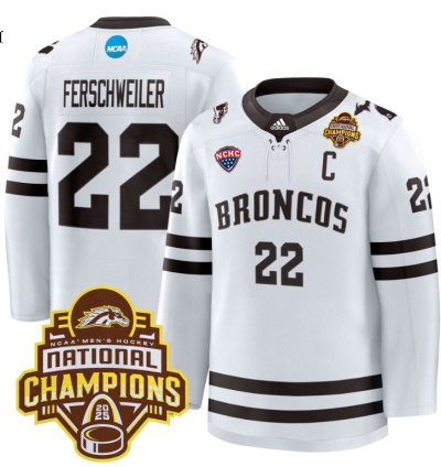 Pat Ferschweiler Jersey 22 Western Michigan Broncos 2025 National Champions Patch Premium Stitched White
