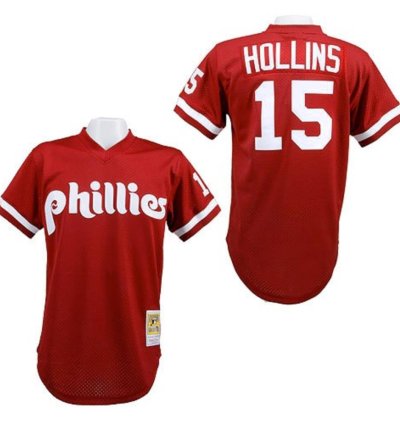 Philadelphia Phillies Dave Hollins Red 1991 Throwback Mesh Pullover Jersey