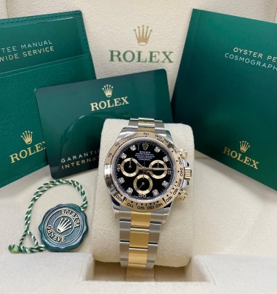 Rolex Daytona Unworn Daytona 116503 40mm Two Tone Yellow Gold Black Diamond Dial Complete Set