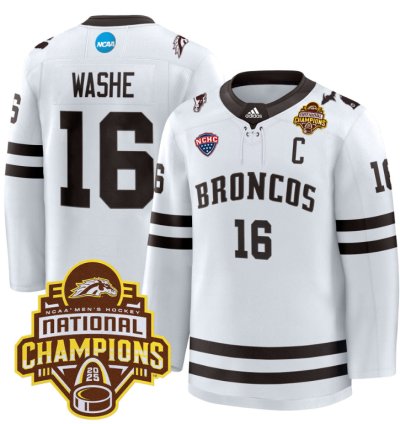 Tim Washe Jersey 16 Western Michigan Broncos 2025 National Champions Patch Premium Stitched White