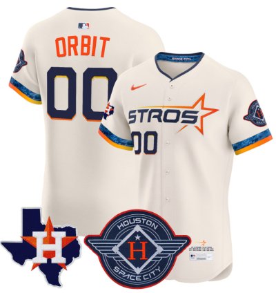 Orbit Jersey 00 Houston Astros 2025 City Connect Texas Patch Premier Elite Stitched Cream