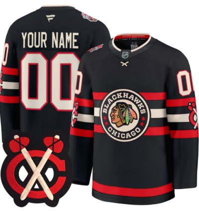 Custom Chicago Blackhawks Jersey Winter Classic Patch Premium All Stitched Black