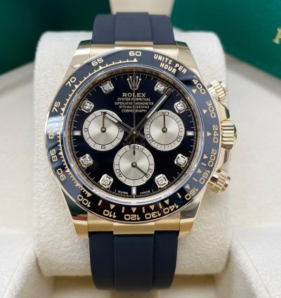 Rolex Daytona Unworn Daytona 126518 Yellow Gold 40mm Black Diamond Dial Black Oysterflex Rubber