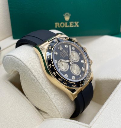 Rolex Daytona Unworn Daytona 126518 Yellow Gold 40mm Black Diamond Dial Black Oysterflex Rubber