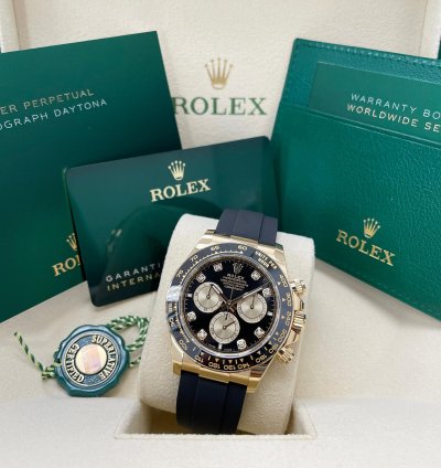 Rolex Daytona Unworn Daytona 126518 Yellow Gold 40mm Black Diamond Dial Black Oysterflex Rubber