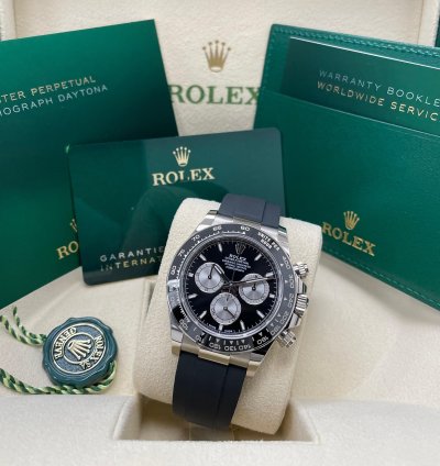 Rolex Daytona Unworn Daytona 126519 Baby Lemans White Gold Black Dial Silver Subdials Oysterflex Rubber