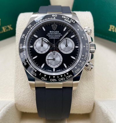 Rolex Daytona Unworn Daytona 126519 Baby Lemans White Gold Black Dial Silver Subdials Oysterflex Rubber