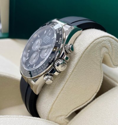 Rolex Daytona Unworn Daytona 126519 Baby Lemans White Gold Black Dial Silver Subdials Oysterflex Rubber