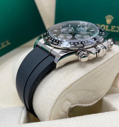 Rolex Daytona Unworn Daytona 126519 Baby Lemans White Gold Black Dial Silver Subdials Oysterflex Rubber