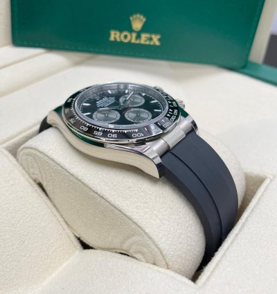 Rolex Daytona Unworn Daytona 126519 Baby Lemans White Gold Black Dial Silver Subdials Oysterflex Rubber