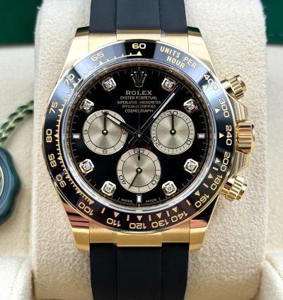 Rolex Daytona Unworn Daytona 40mm Black Diamond Dial Yellow Gold Oysterflex 126518ln Box Papers 2024