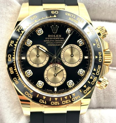 Rolex Daytona Unworn Daytona 40mm Black Diamond Dial Yellow Gold Oysterflex 126518ln Box Papers 2024