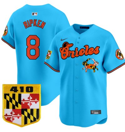Cal Ripken Jersey 8 Baltimore Orioles 410 Chesapeake Crab Patch Limited Stitched Light Blue