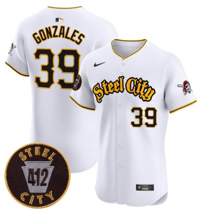 Nick Gonzales Jersey 39 Pittsburgh Pirates 412 Patch White Premier Limited Stitched Flex Base