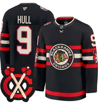 Bobby Hull Jersey 9 Chicago Blackhawks Winter Classic Patch Stitched Black