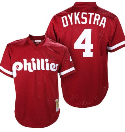 Philadelphia Phillies Lenny Dykstra Red 1991 Throwback Mesh Pullover Jersey