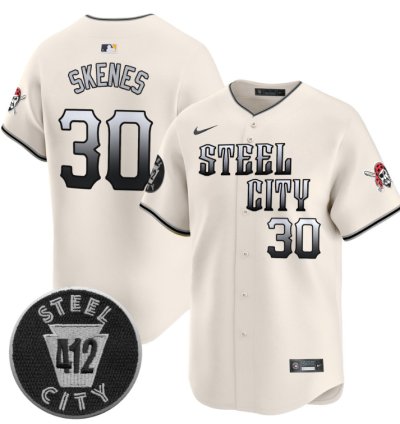 Paul Skenes Jersey 30 Pittsburgh Pirates 412 Patch Vapor Premier Limited V8 Stitched Cream