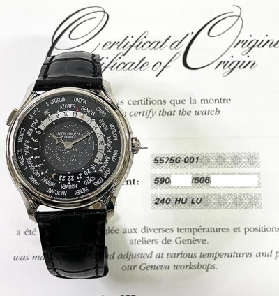 Patek Philippe World Time 5575g-001 White Gold With Black Leather Watch Black Dial 2015