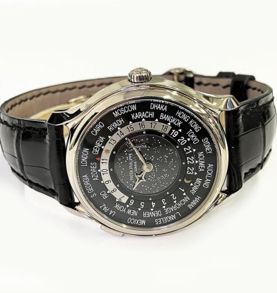 Patek Philippe World Time 5575g-001 White Gold With Black Leather Watch Black Dial 2015