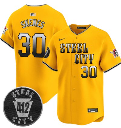 Paul Skenes Jersey 30 Pittsburgh Pirates 412 Patch Vapor Premier Limited V8 Stitched Gold