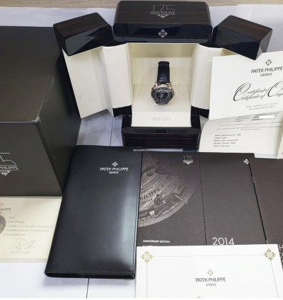 Patek Philippe World Time Anniversary 175th White Gold Black Dial 5575g-001