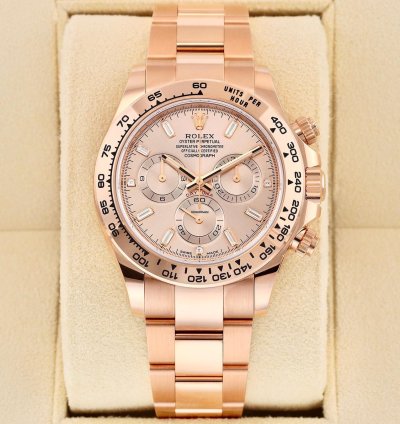 Rolex Daytona Unworn Full Set 116505 Rose Gold Sundust Baguette Dial