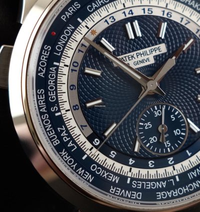 Patek Philippe World Time Chronograph 5930g-010 Papers Box Blue Dial 2022 White Gold Eu Delivered Flyback