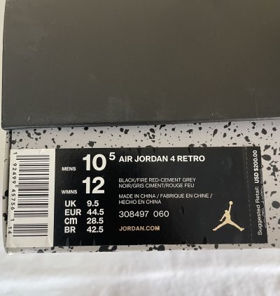 Nike Air Jordan 4 Retro Og Bred 2019 Men Us Size 10 5
