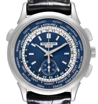 Patek Philippe World Time Chronograph Complications White Gold Mens Watch 5930 Box Papers