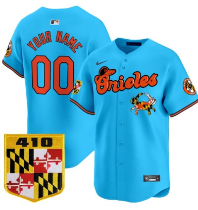 Custom Baltimore Orioles Jersey 410 Chesapeake Crab Patch Premier Limited Stitched Light Blue