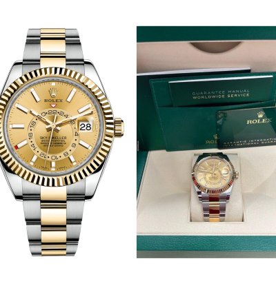 Rolex Sky-dweller Yellow Gold And Steel Two Tone 42mm Champagne Dial 326933