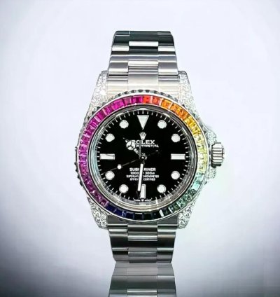 Rolex Submariner no Date 41mm Black Dial Custom Diamond-set Rainbow Bezel - Iced Out