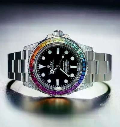 Rolex Submariner no Date 41mm Black Dial Custom Diamond-set Rainbow Bezel - Iced Out
