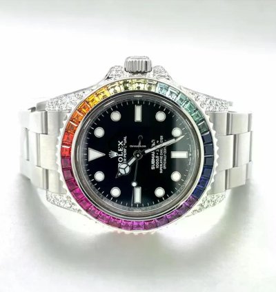 Rolex Submariner no Date 41mm Black Dial Custom Diamond-set Rainbow Bezel - Iced Out