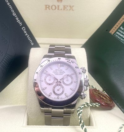 Rolex Daytona White Aph Dial New Unworn Fully Stickers Qr Code Full Set Box Papers - Long Clasp