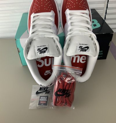 Supreme Nike Sb Dunk Low Jewel Swoosh Star Red White 9 5
