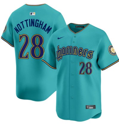 Jacob Nottingham Jersey 28 Seattle Mariners 2025 Vapor Premier Limited Stitched Aqua