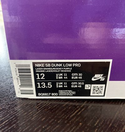 Us 12 Nike Sb Dunk Low Laser Orange Lakers Color