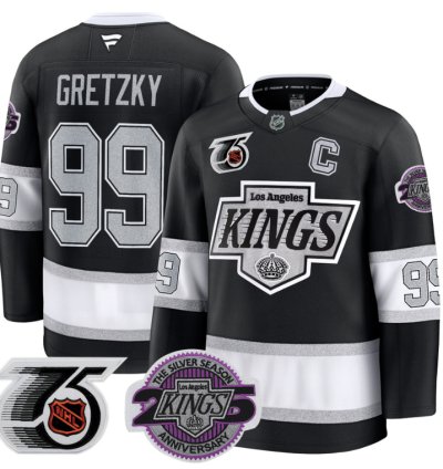 Men Wayne Gretzky Jersey 99 Los Angeles Kings 91-92 75th 25th Anniversary Black