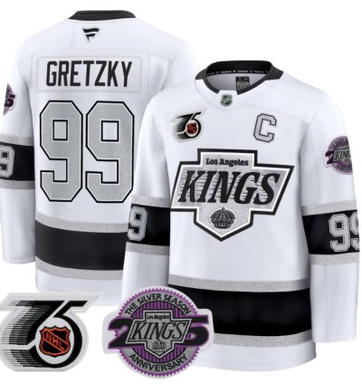 Men Wayne Gretzky Jersey 99 Los Angeles Kings 91-92 75th 25th Anniversary White