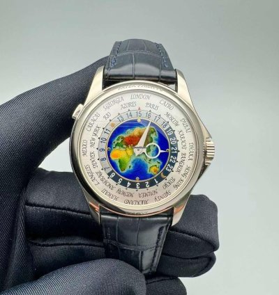 Patek Philippe World Time Enamel Dial White Gold Automatic Watch 39 5mm World Time