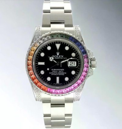 Rolex Submariner Date 40mm Black Dial Custom Diamond-set Rainbow Bezel - Iced Out