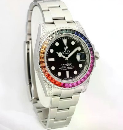 Rolex Submariner Date 40mm Black Dial Custom Diamond-set Rainbow Bezel - Iced Out