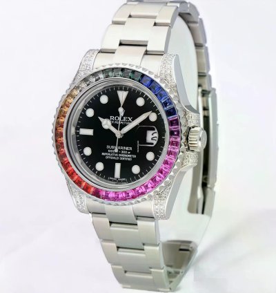 Rolex Submariner Date 40mm Black Dial Custom Diamond-set Rainbow Bezel - Iced Out